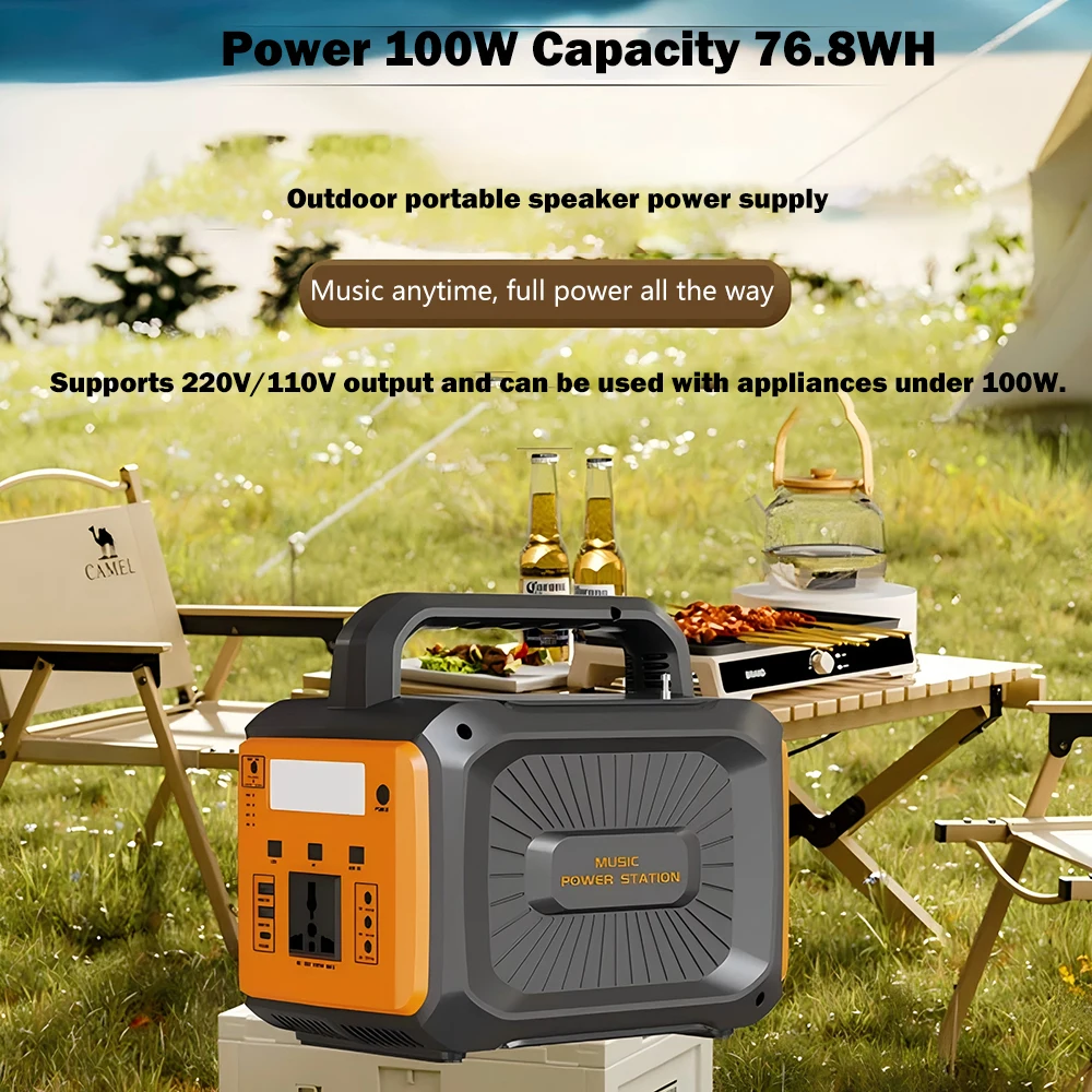 100W Tragbare Powerstation LiFePO4 Ladestation 76,8Wh Solargenerator Mit Bluetooth-Lautsprecher FM für Camping und Reisen