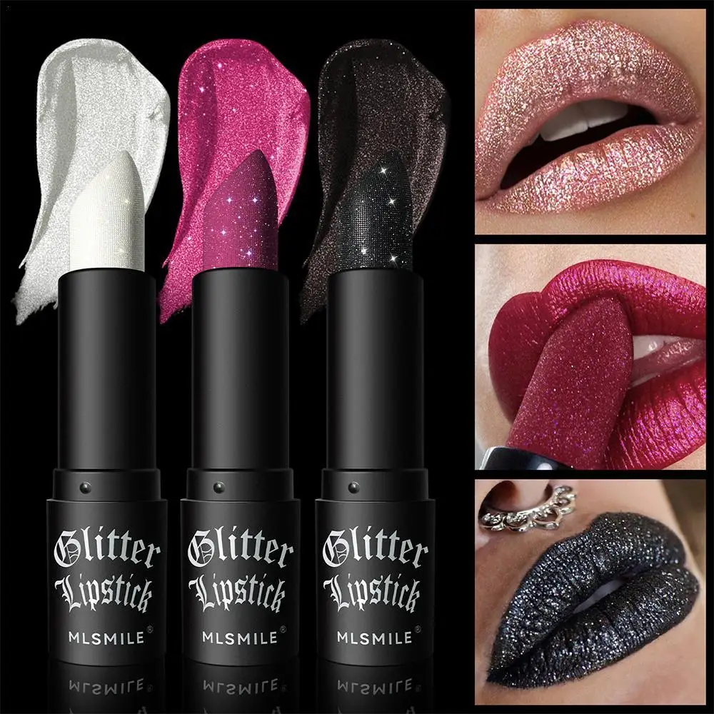 Glitter Lipstick Waterproof Long Lasting Makeup Lipstick with Sparkling Glitter Smooth Formula Highly Pigmented Color