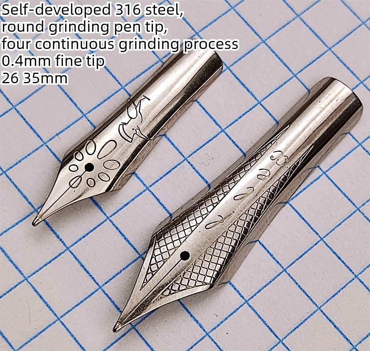 Plume de stylo-fontaine ronde polie en acier 316, faite à la main, processus de meulage à quatre lignes, 26mm 35mm, pour JINHAO MAJOHN, fournitures scolaires et de bureau