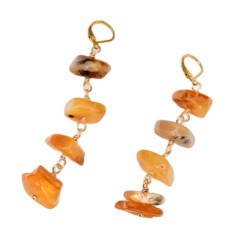 G-G Natural Big Mix Color Rare Amber Smooth Disc shape Chunk Drop Earrings Lady Party Jewelry Gifts