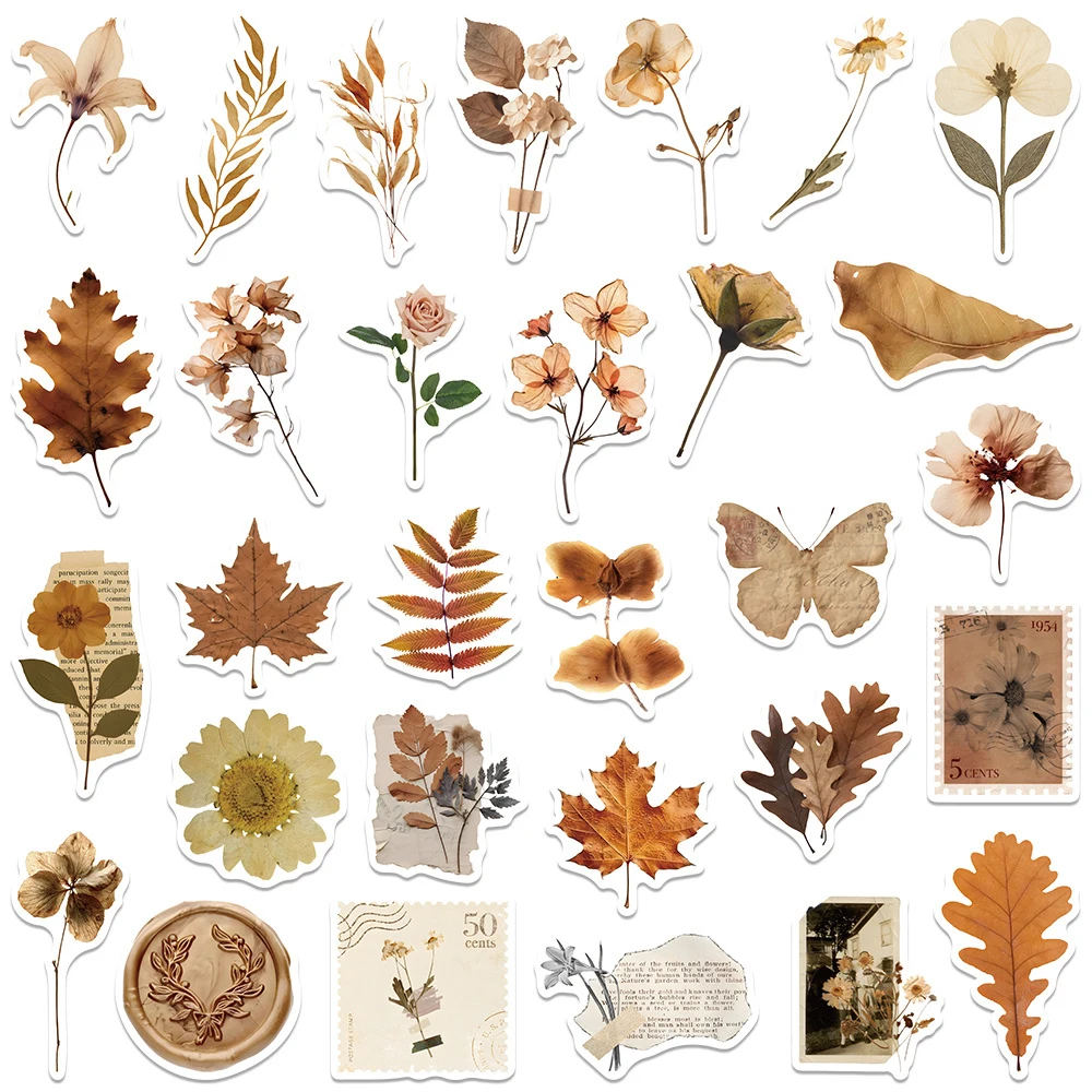 

10/30/60pcs Withered Flowers and Leaves Graffiti Stickers Cartoon Creative Sticker DIY Scrapbook Laptop Phone Decals Decoration