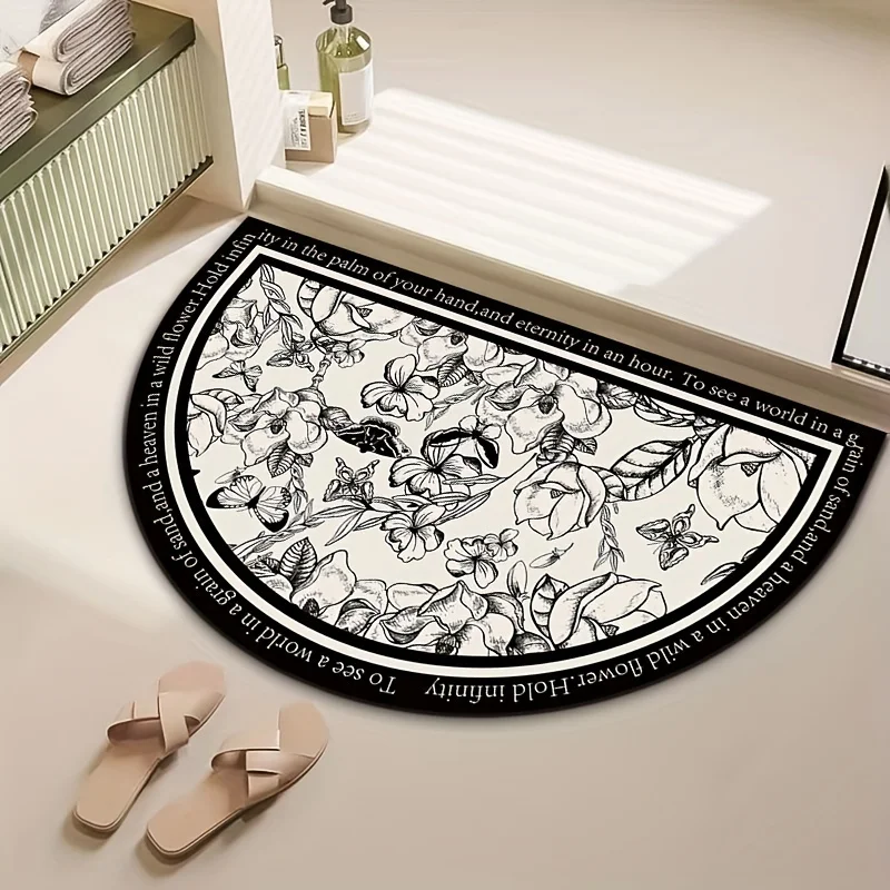 

Полукруглый цветочный коврик для ванной VIKAMA: роскошный, впитывающий, нескользящий коврик для душа, кухни, прихожей, домашнего декора