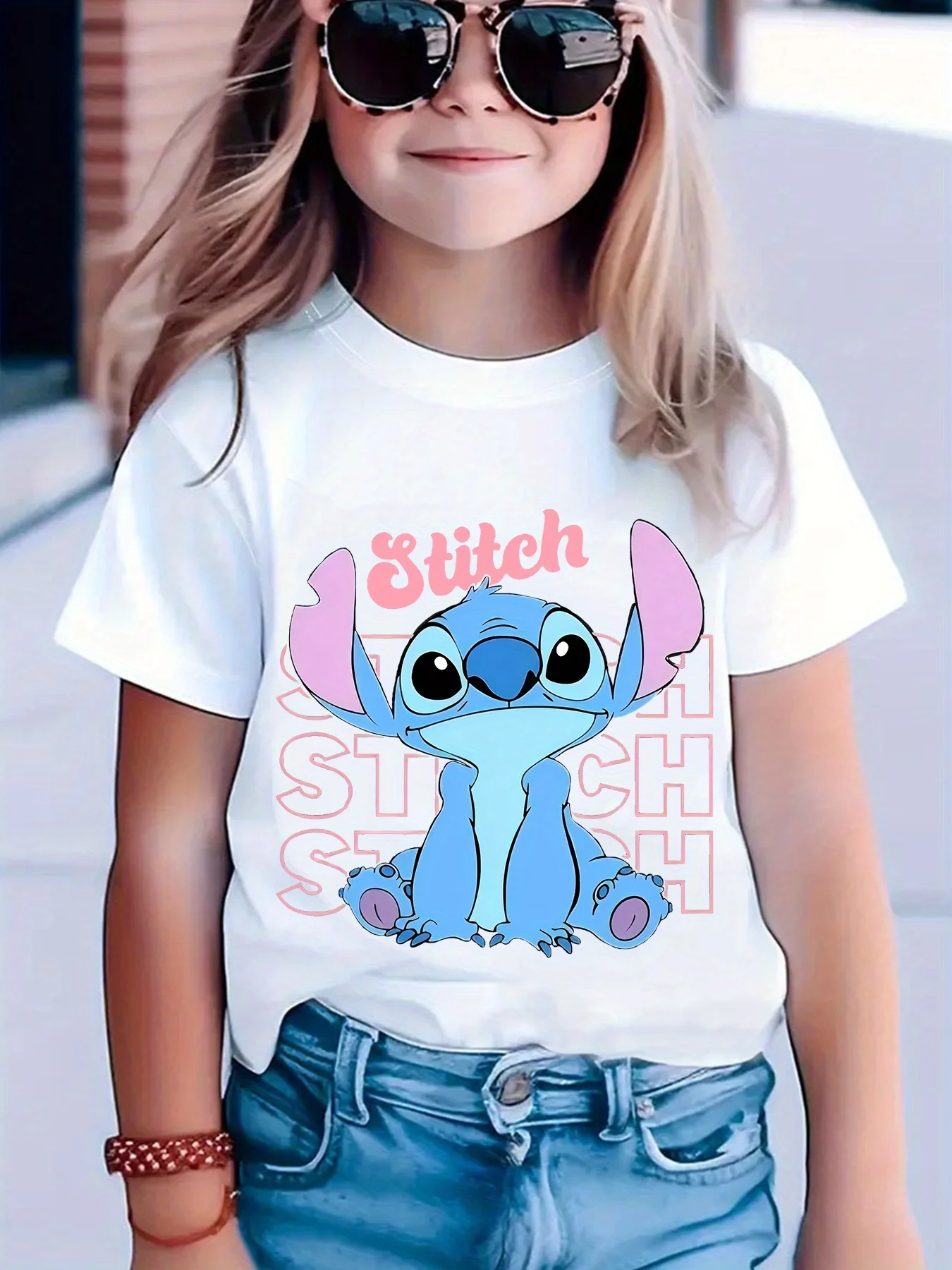 

Stitch Print Girls T-Shirt Short Sleeve Cotton Tees Kids Cartoon Disney Stitch Y2k Tops Girl T-shirt Summer Children's Clothing