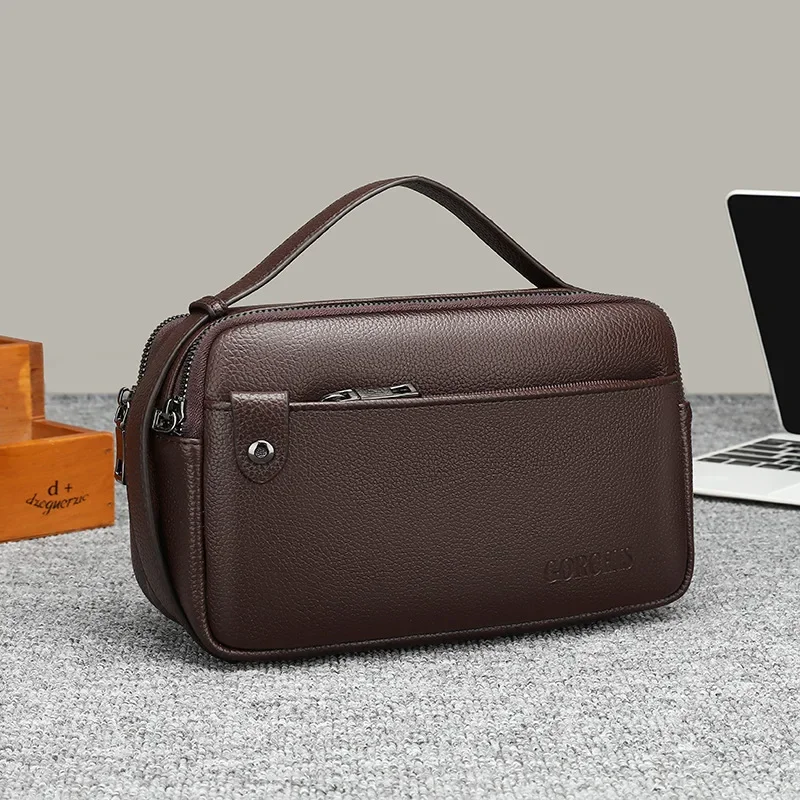 

High quality cowhide leather solid color men's handbag large capacity wallet card bag designer luxury Bag clutch New Year's Gift