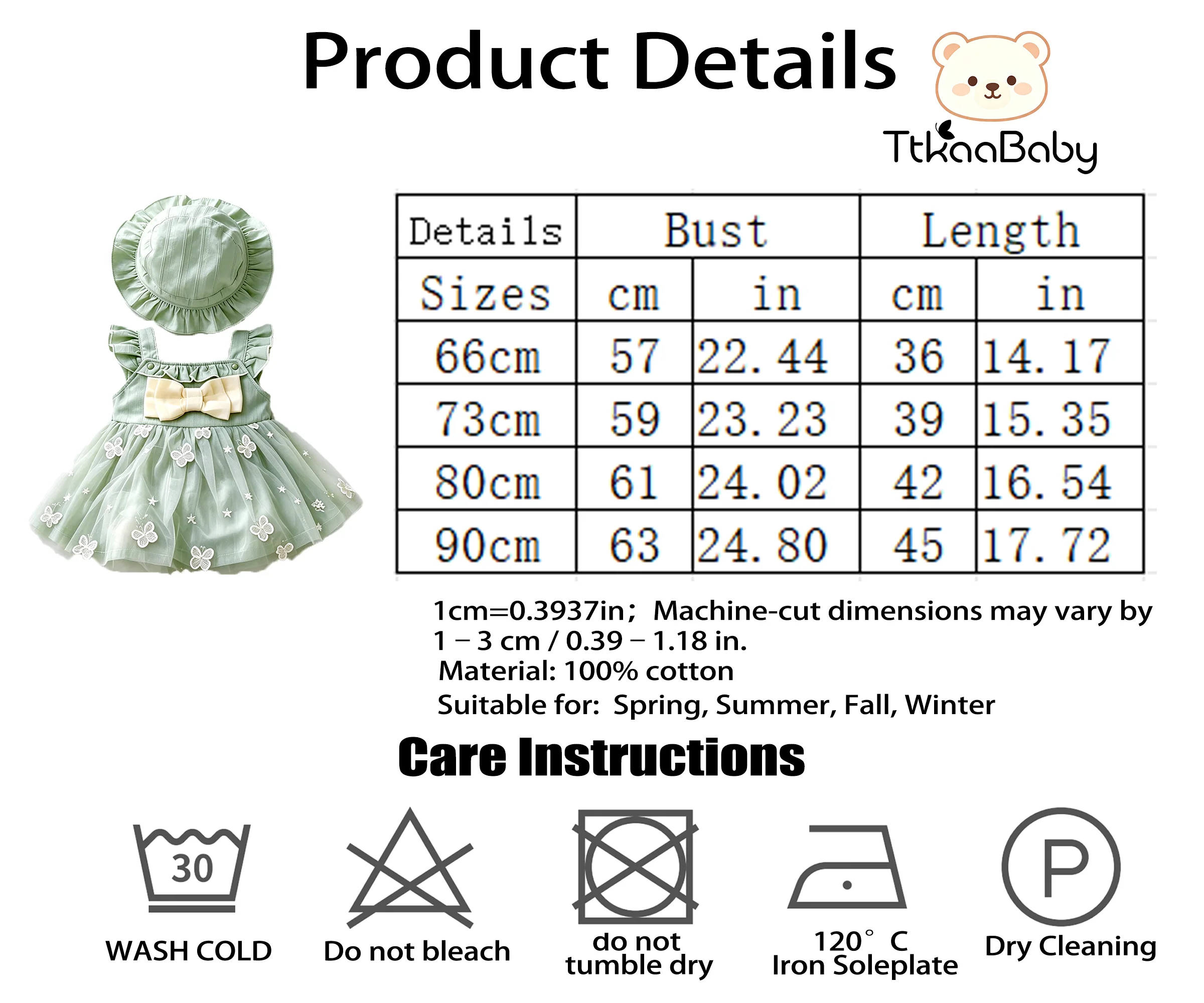 Baby-Mädchen-Kleid mit Schleife, grünen Flügelärmeln, Mesh, frisches Mädchen-Trägerkleid, Prinzessinnenkleid, zweiteiliges Set, Frühlings- und Sommerkleid – Detail 1