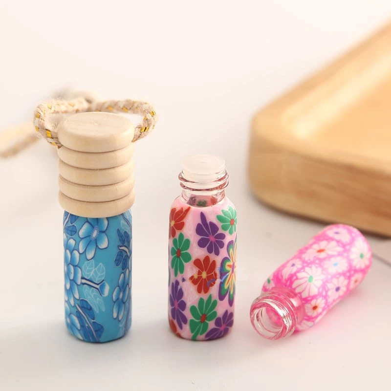 100pcs 5ml mini screw print perfume bottle polymer clay empty small perfume refillable bottle Car Pendant