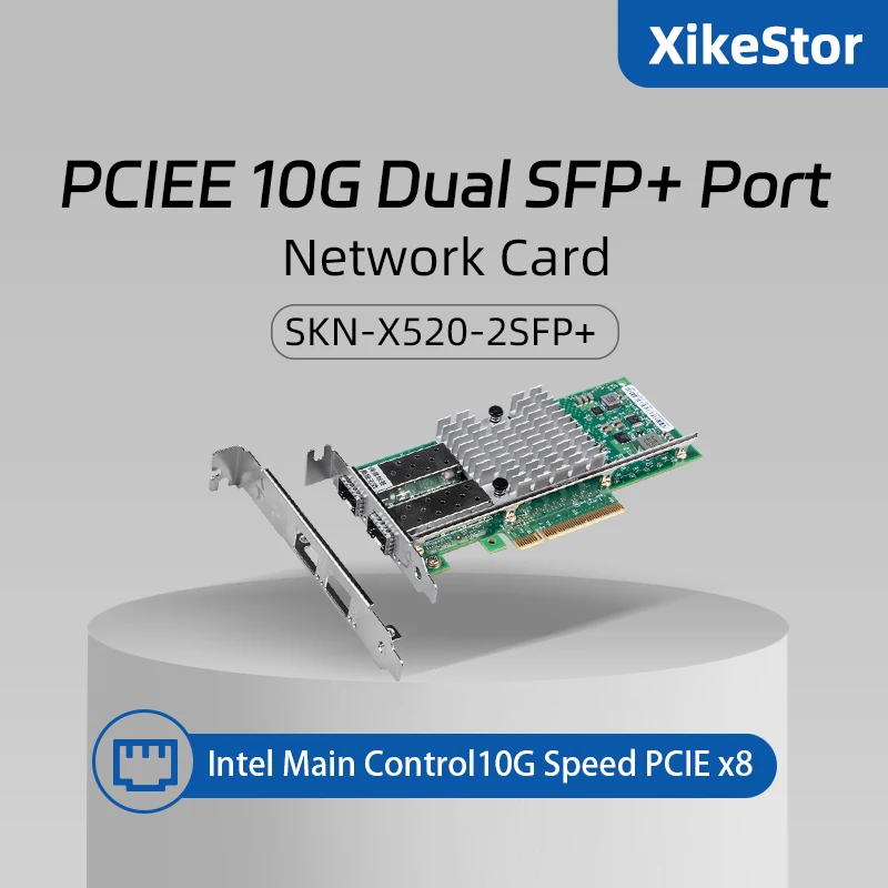 

XikeStor Dual 10G SPF+ Fiber Optic Internal Network Adapter with Intel X520-DA2 Chip for PC Server Support Win/Linux