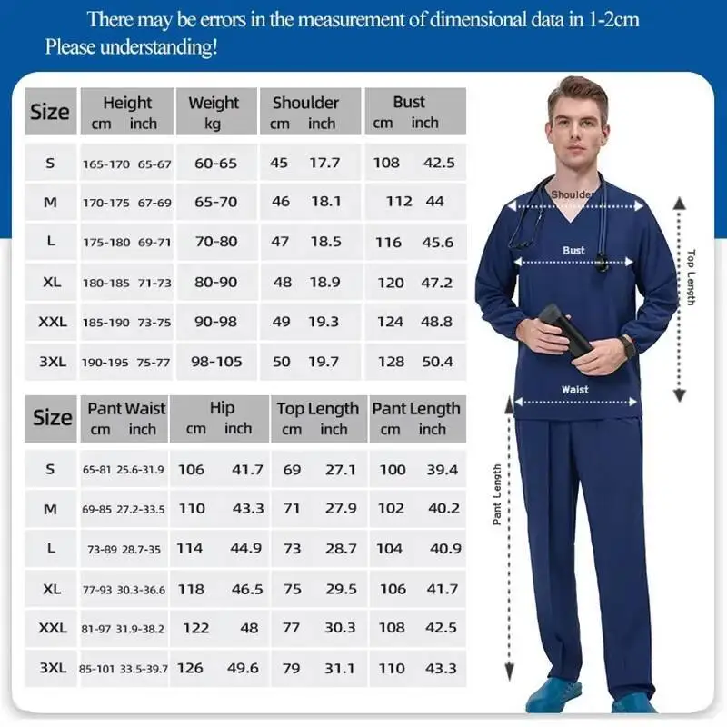 Men S Scrubs Set Doctor Nursing Uniforms Medical Hospital Work Suits Dental Clinical Sanitary Outfit Quick Dry Way Stretch S