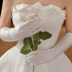 WG070 Elegant Wedding Bridal Handmade Gloves Satin Long White Brides Bridesmaid Pageant Prom Gloves Handschuh