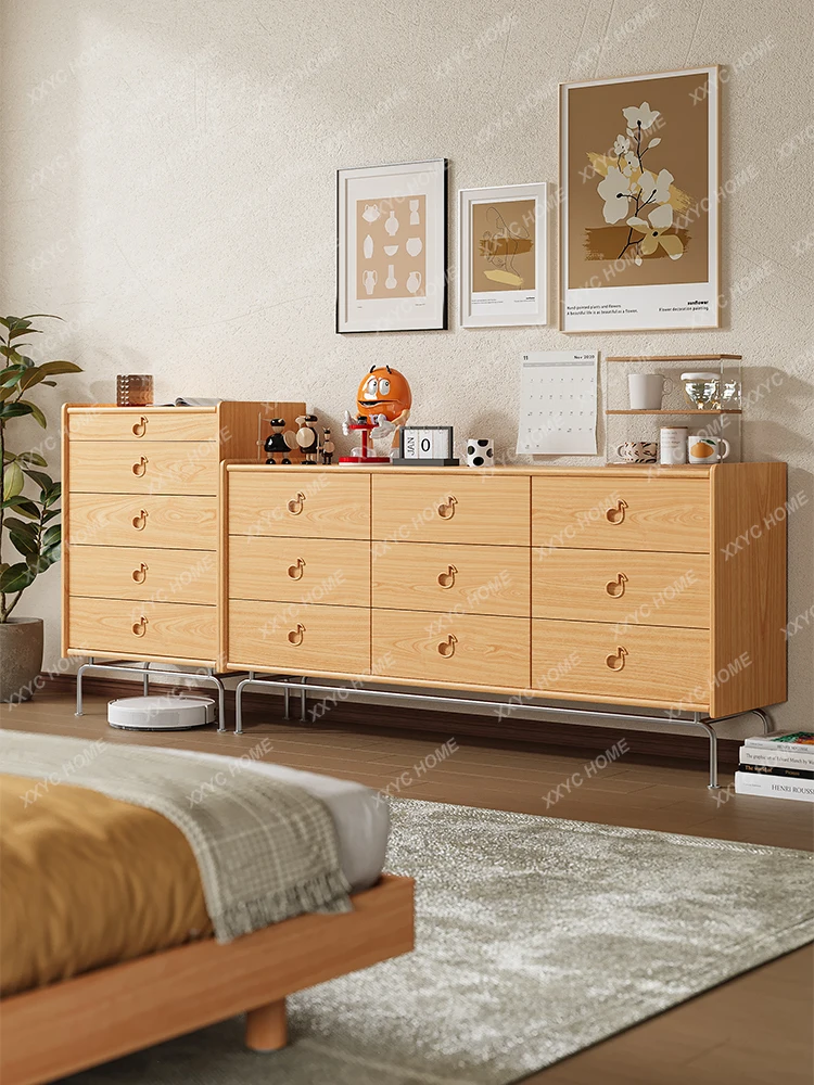 

Nine-Drawer Cabinet Nordic Solid Wood Locker Small Apartment Bedroom Storage Cabinet Bed Front Cabinet