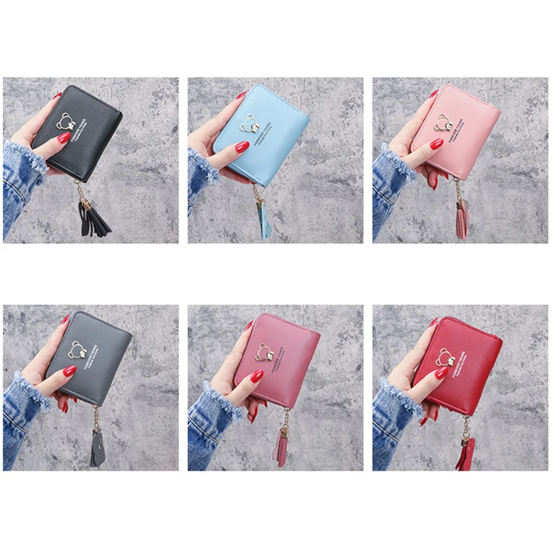 

Cute Bear Short Women Wallets Mini Cute Coin Pocket Card Holder Bag Female Purse Fashion Korean Style Small Zipper Wallet