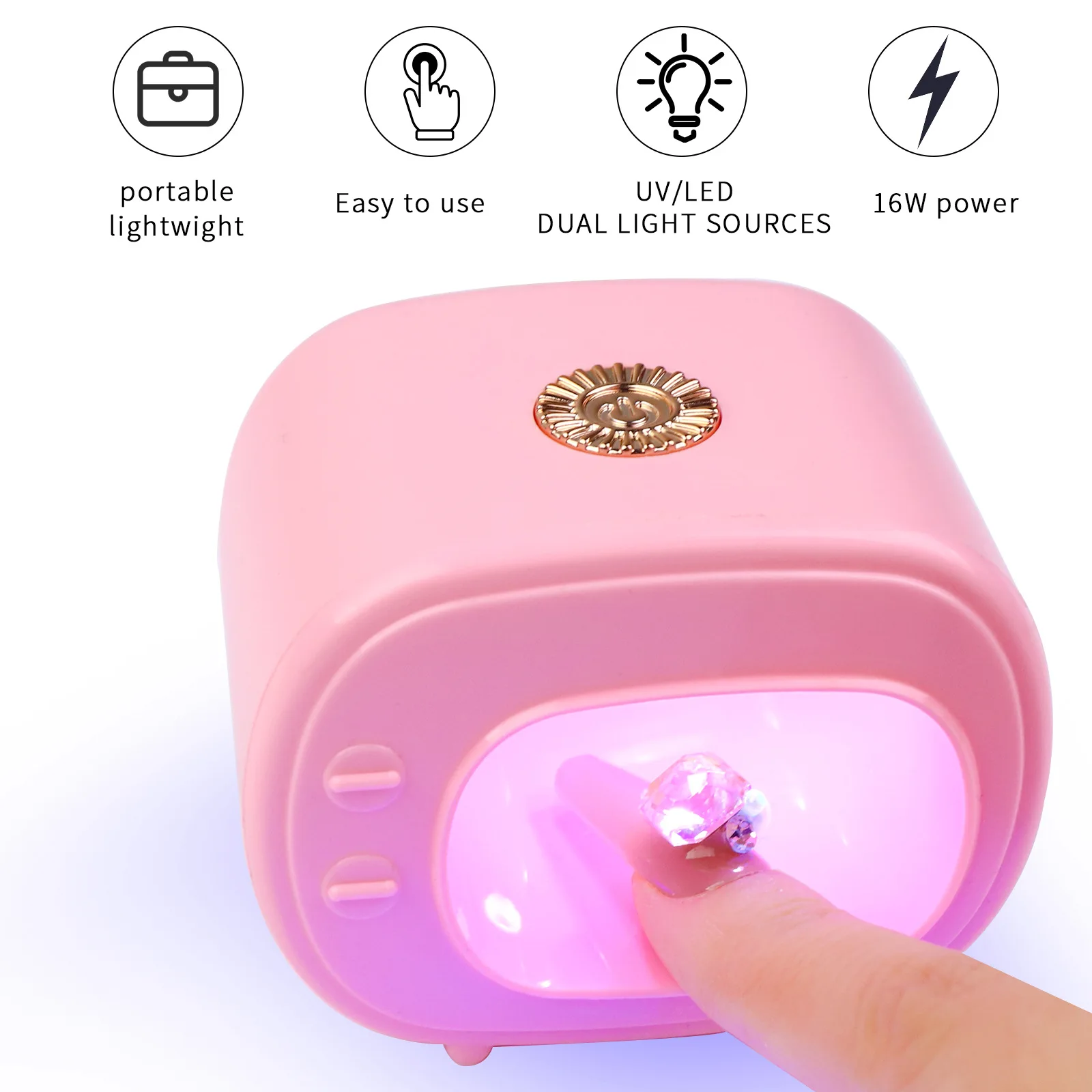 Mini Nail Droger Wit Roze Uv Led Lamp 4 Stuks Led Kralen Draagbare Usb Fototherapie Enkele Vinger Nagels Tool Sneldrogende Machine