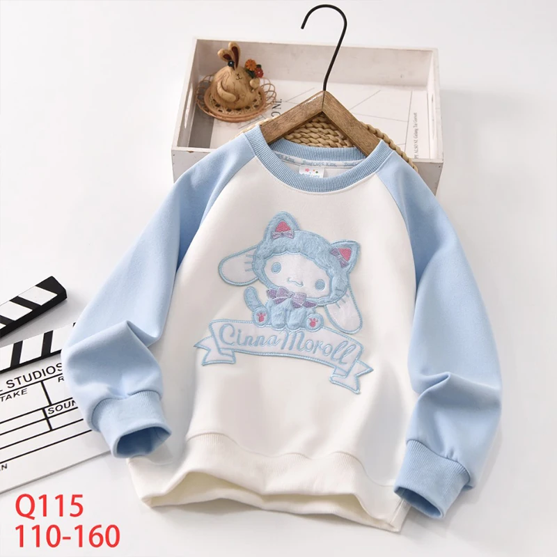 

New Cinnamoroll Clothes Sanrio Kawaii Anime Autumn Children Hoodie Girl Heart Sweet Cute Cartoon Round Neck Casual Top Kid Gift