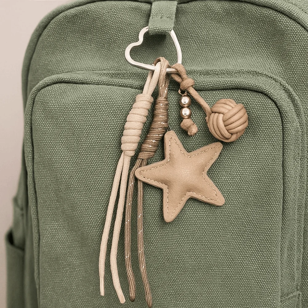 

PU Leather Five Pointed Star Bag Pendant Woven Rope Hanging Leather Star Keychain Trinket Ins Star and Ball Pendant