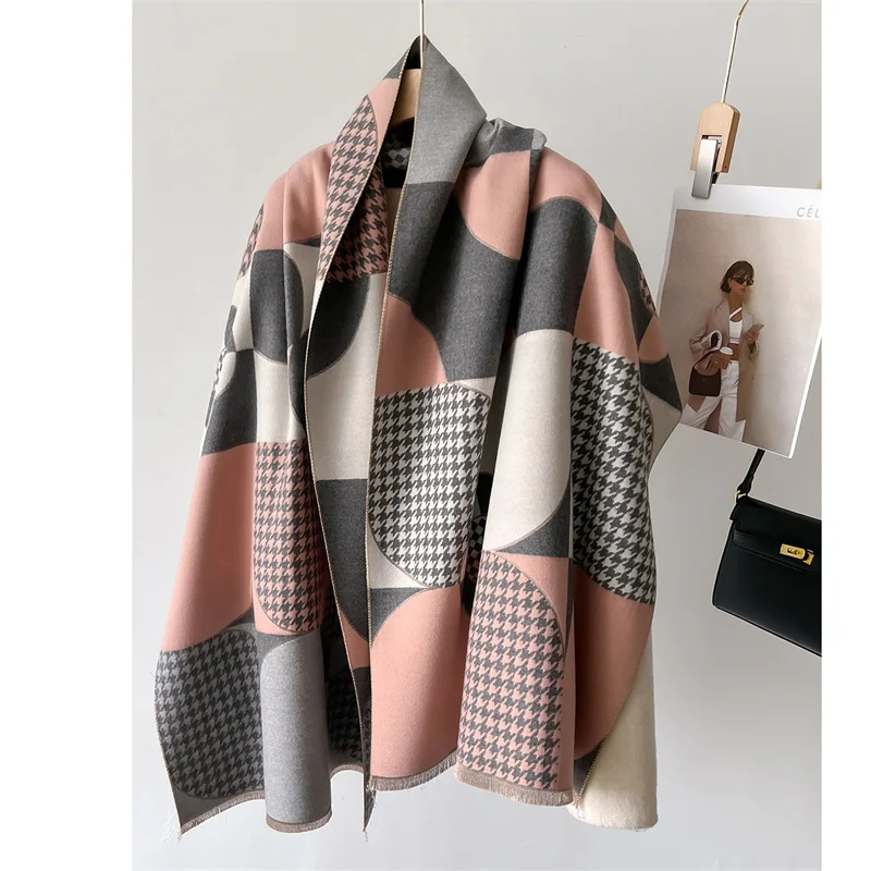 Luxury Brand Cashmere Women Plaid Scarf Winter Warm Shawl and Wrap Bandana Pashmina Female Foulard Square Thick Blanket Poncho