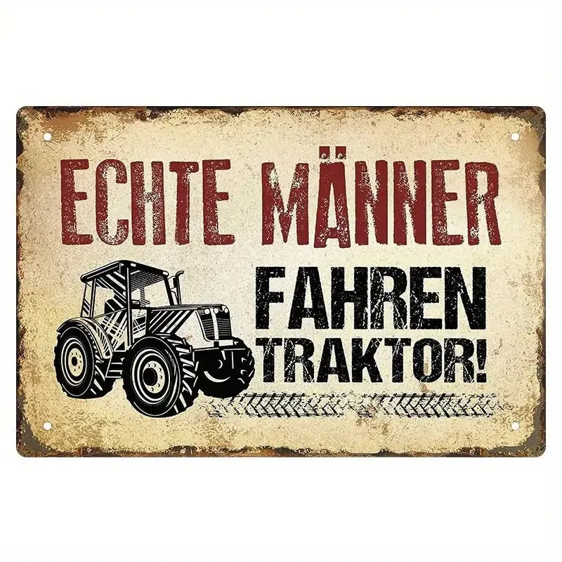 Vintage Metal Tin Sign Real Men Drive Tractors - Rustic Farmhouse Wall Art for Home, Barn, Garage, Office Country Life Deco