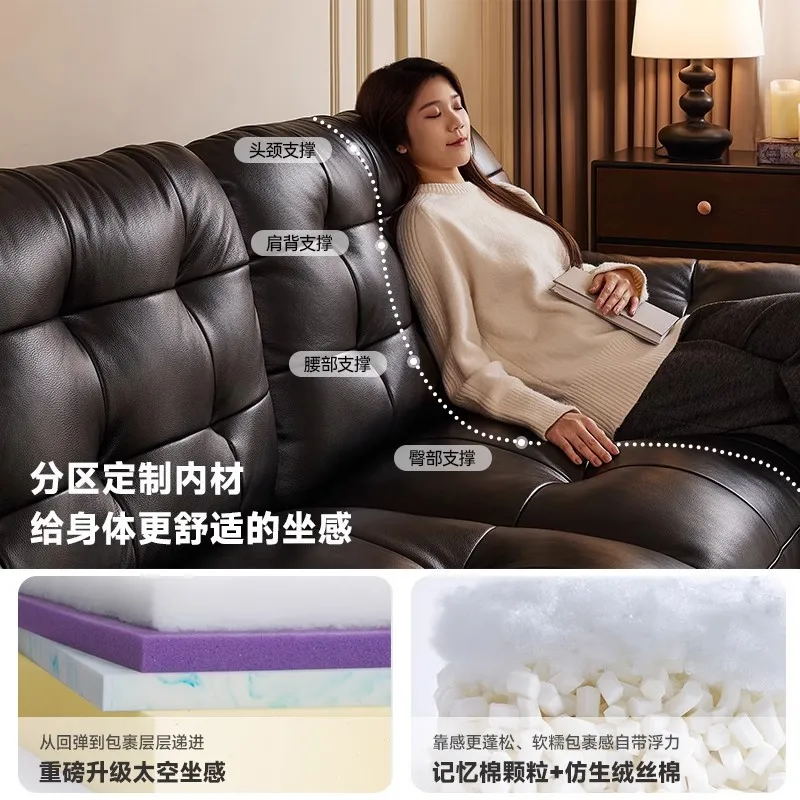 

Customizable Foshan sofa cloud leather sofa Italian retro style living room small apartment black medieval space cloud sofa