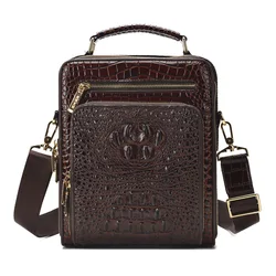 Bolso de negocios con patrón de cocodrilo para hombre, bandolera informal de cuero de vaca, vertical, maletín pequeño