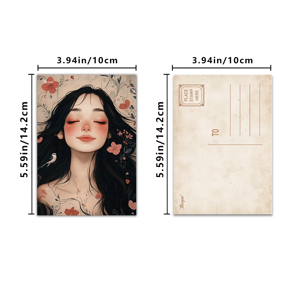 32pcs, forest-style portrait postcards, indoor bedroom decoration, wall stickers, message cards, greeting cards, commemorative
