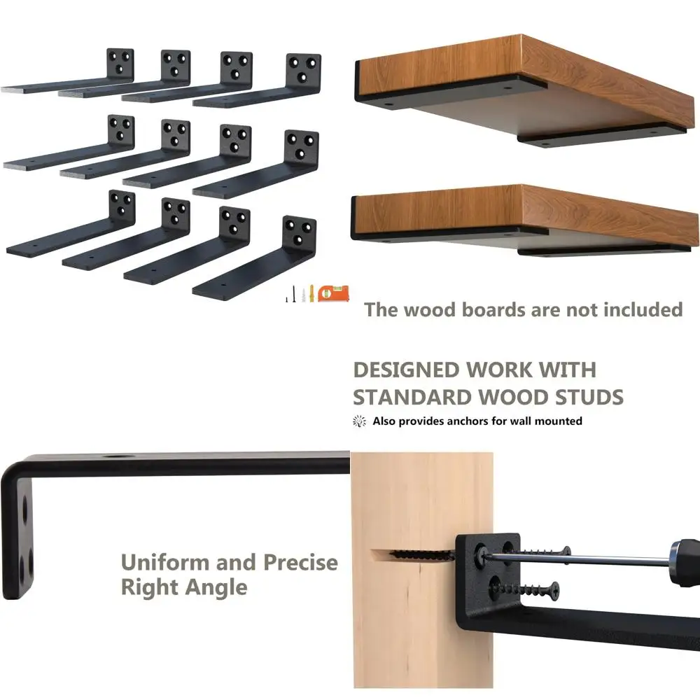 

Сверхмощные стальные плавающие кронштейны для полок с черным порошковым покрытием, 10 дюймов для стен, каминной, книжных полок, 12 шт. в упаковке скрытого монтажа Har