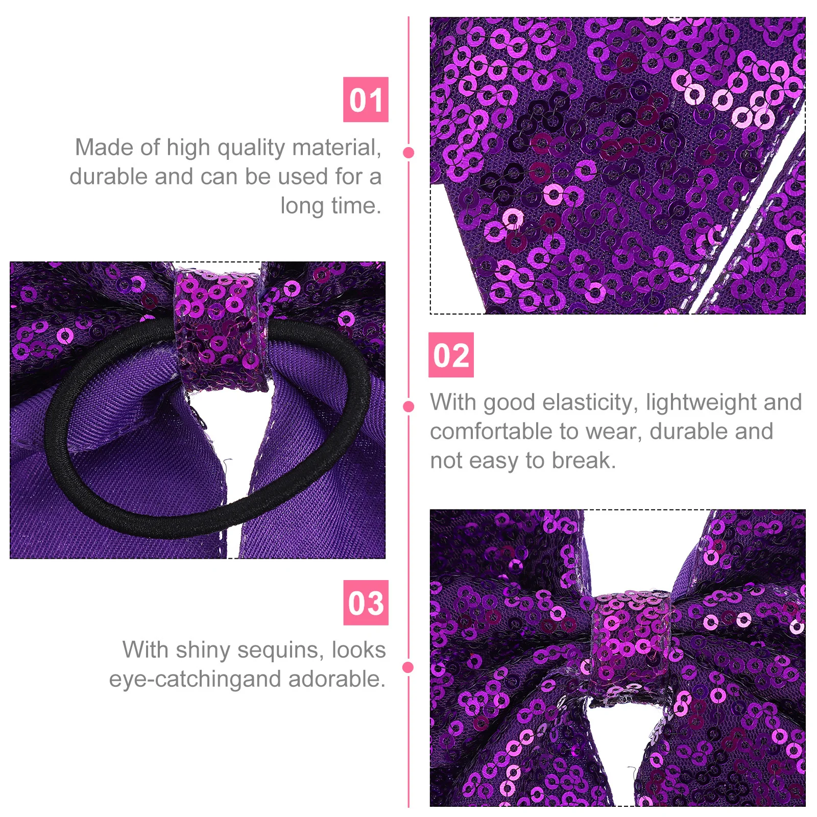 

3Pcs Halloween Hair Bow Sequin Glitter Large Bows for Costume Party Cosplay Masquerade Birthday Hair Rope Styling Accessory