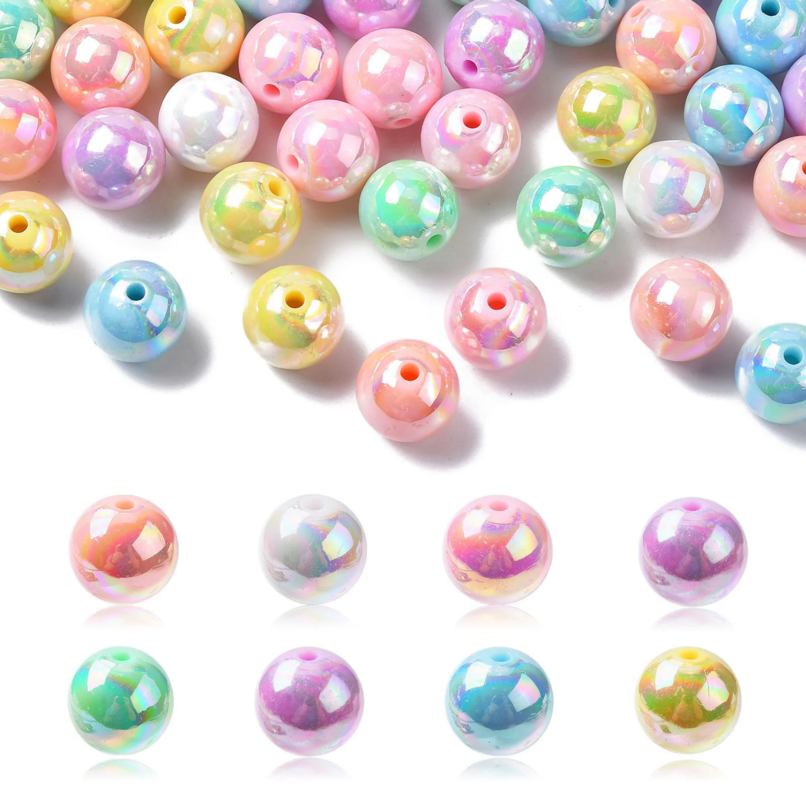 Pandahall 100Pcs 16mm Ramdom Acrylic Round Beads AB Color Plated Chunky Bubblegum Ball Loose Beads for Jewelry Craft Making