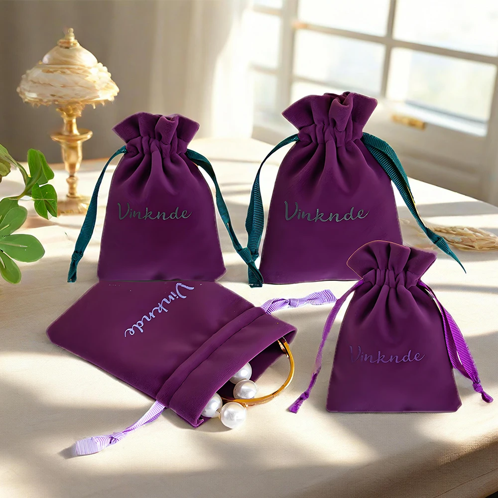 

50pcs Custom Logo Printing Velvet Dust Wedding Favor Gift Pouch Soft Drawstring Jewelry Bag Travel Home Organizer For Lipstick