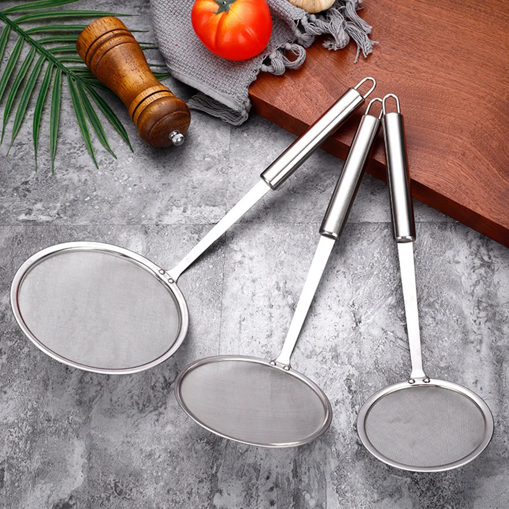 

3pcs Stainless Steel Oil Filter Spoon 10cm 12cm 14cm Fine Mesh Strainer Skimmer Fat Separator Soup Strainer Metal Slotted Spider