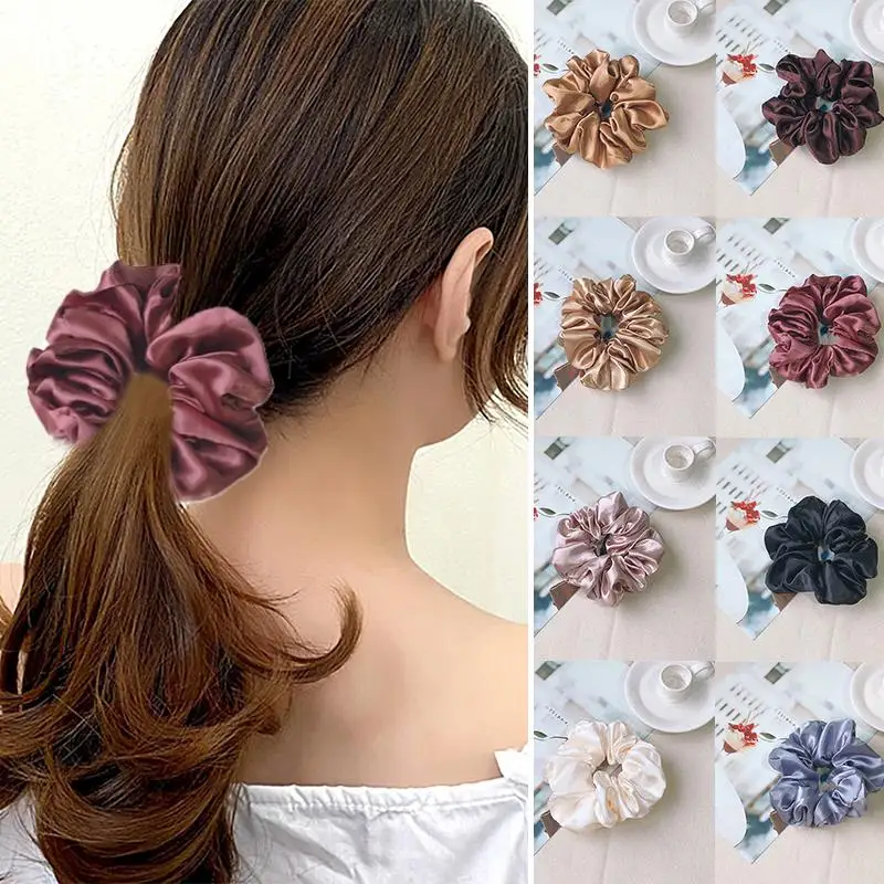 

Silk Satin Large Scrunchies Hair Accessories Solid Color Silky Hair Rope Ponytail Hair Ties Soft Elastic Rubber Band Hairband