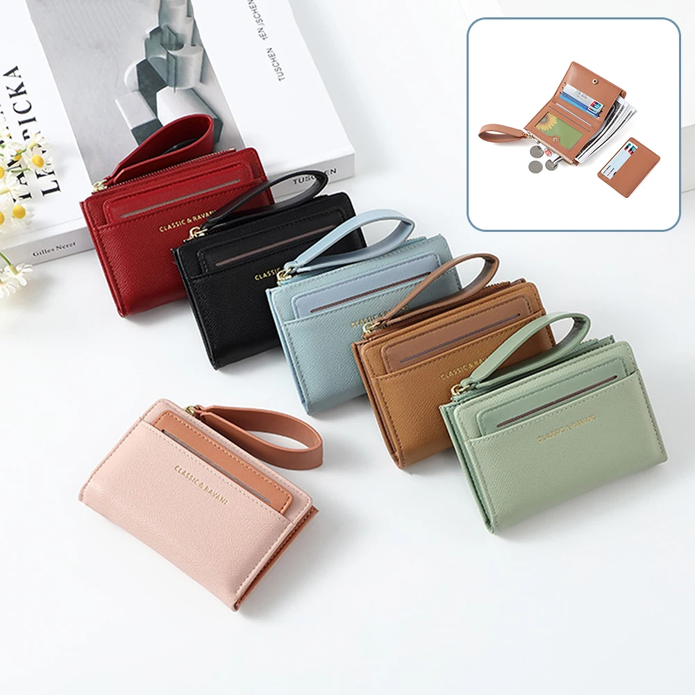 Portefeuille élégant pour femme, multifonction, portable, avec emplacements pour cartes et cordon, porte-monnaie pour femme, école, shopping, voyage en plein air