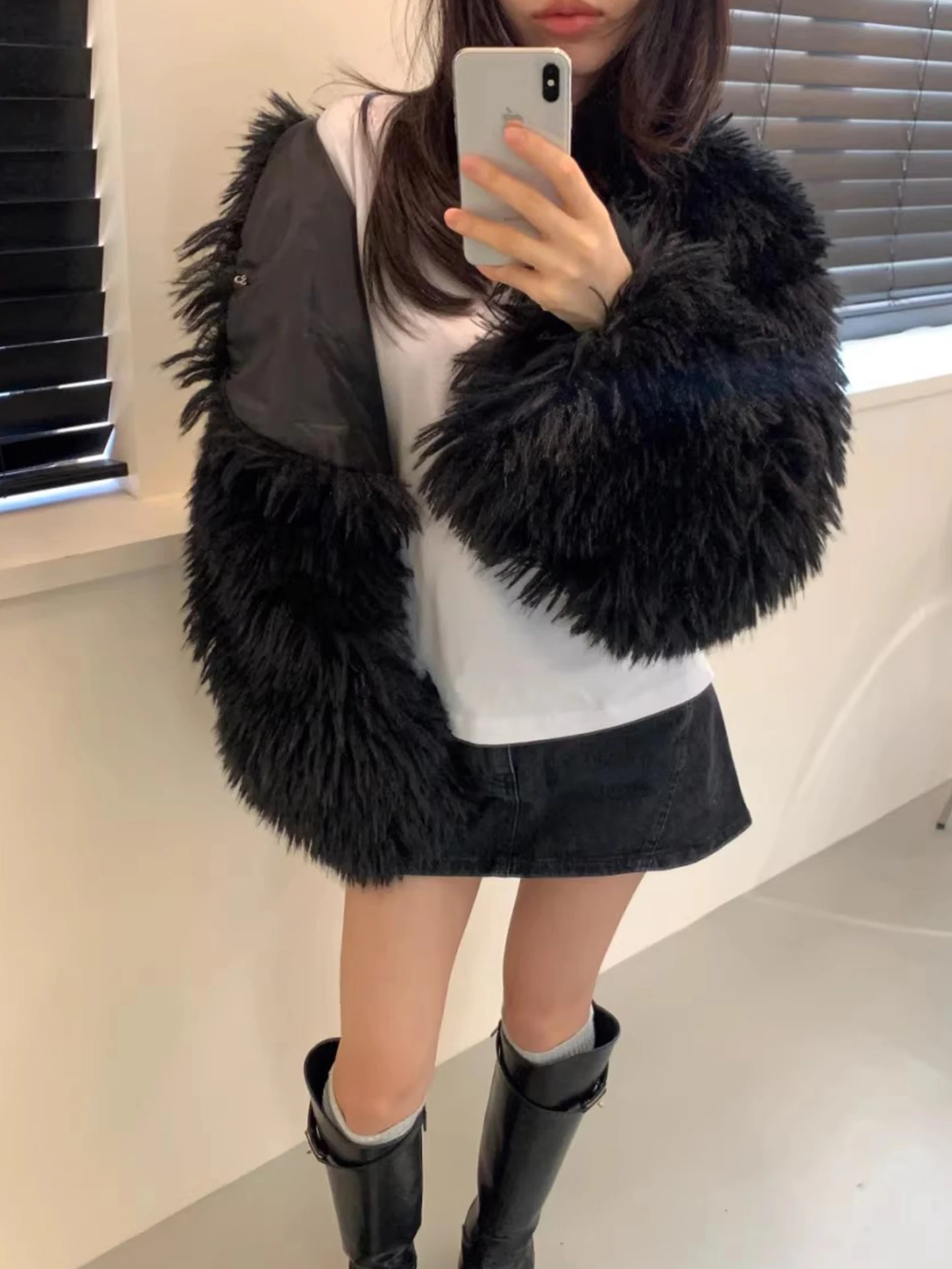 Ele couleur fourrure ort manteau femme ample ouvert Cardigan Sle vêtements de sortie d'hiver coréen Faion Long Sve haut