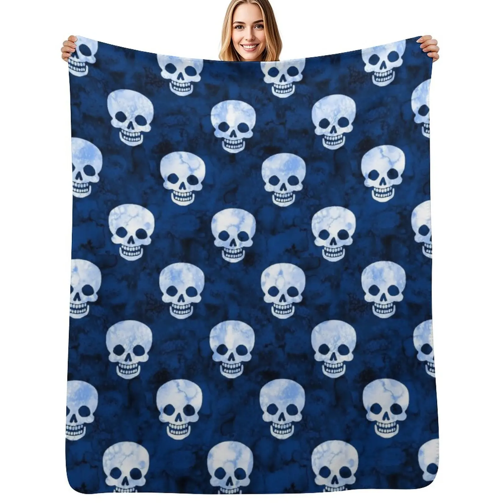

Happy Skulls Blue Throw Blanket christmas gifts Cute Plaid Loose Thins Blankets