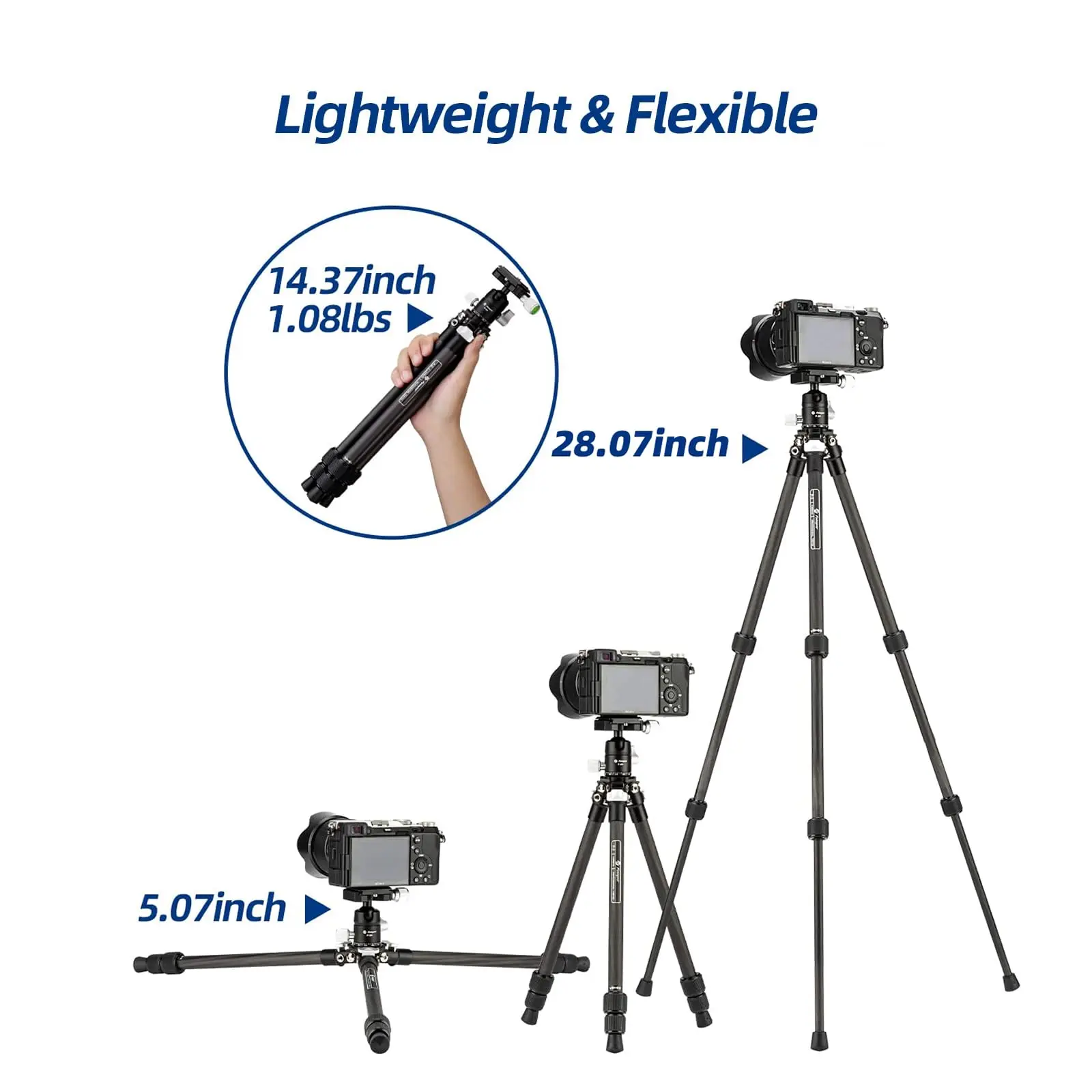 Fotorpro 71CM Lightweight Travel Tripod Compact Carbon Fiber Tripod with Ballhead for DSLR Camera Mirrorless Camera Phone P2
