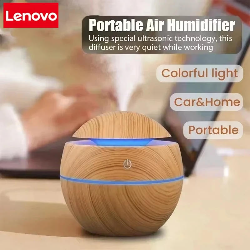 Lenovo USB Ultrasonic Cool Mist Sprayer Essential Oil Fragrance Mini Home Wood Grain Air-Humidifier Electric Air Aroma Diffuser