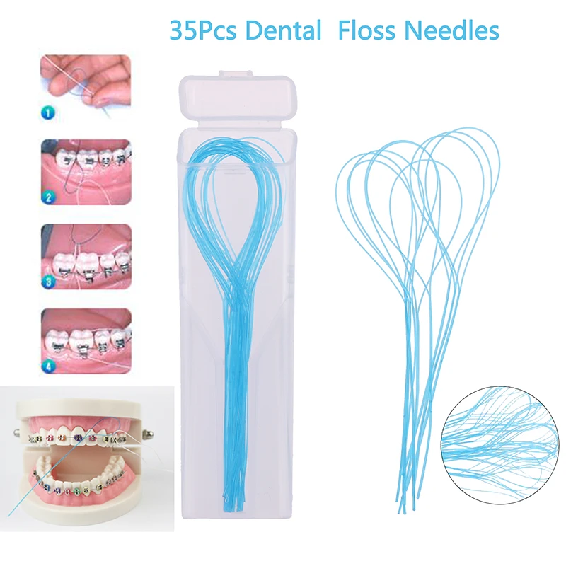 Enhebradores de hilo Dental de 35 piezas, soportes de dientes de aguja, soportes de alambre entre puentes de ortodoncia, aparatos de tracción