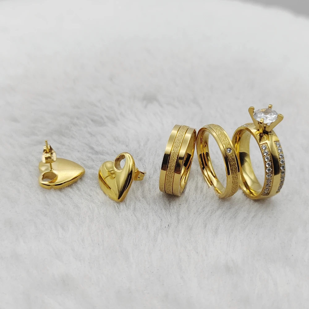 Handmade Jewellery Women Earrings Marriage lovers Bridal Promise Wedding Engagement Rings 24k Gold Plated Jewelry Ring