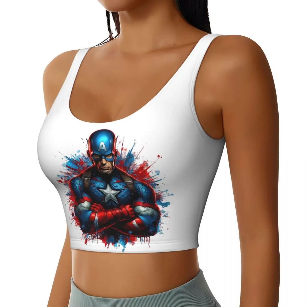 Custom Captain America Comics High Impact Sports Bras Women's Seamless Workout Yoga Crop Tank Tops