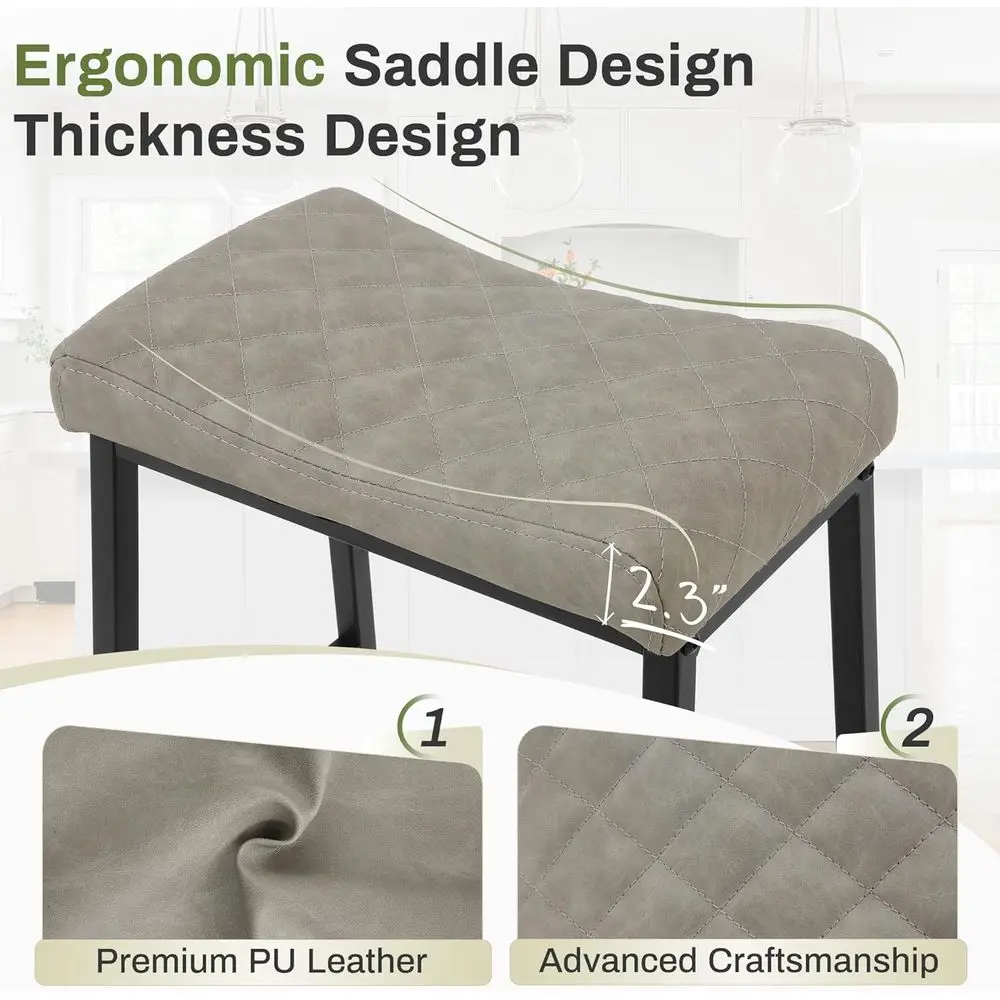 ชุดเก้าอี้บาร์ทรงสูงแบบเคาน์เตอร์ 2 ตัว เบาะหนัง PU หนา ขาโลหะสีดำ เก้าอี้ครัว 24 ตัว สีเทาเบจเข้ม