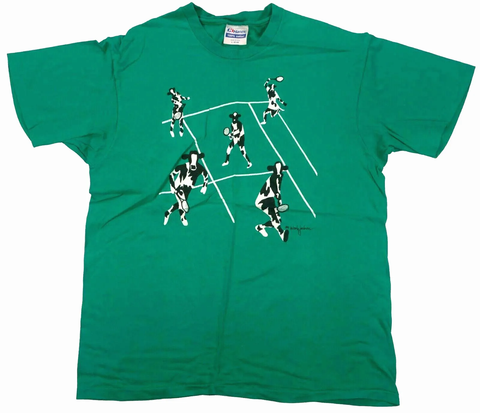 Cows Playing Tennis Vintage T Shirt Vermont Artist Woody Jackson 90S Large 1991