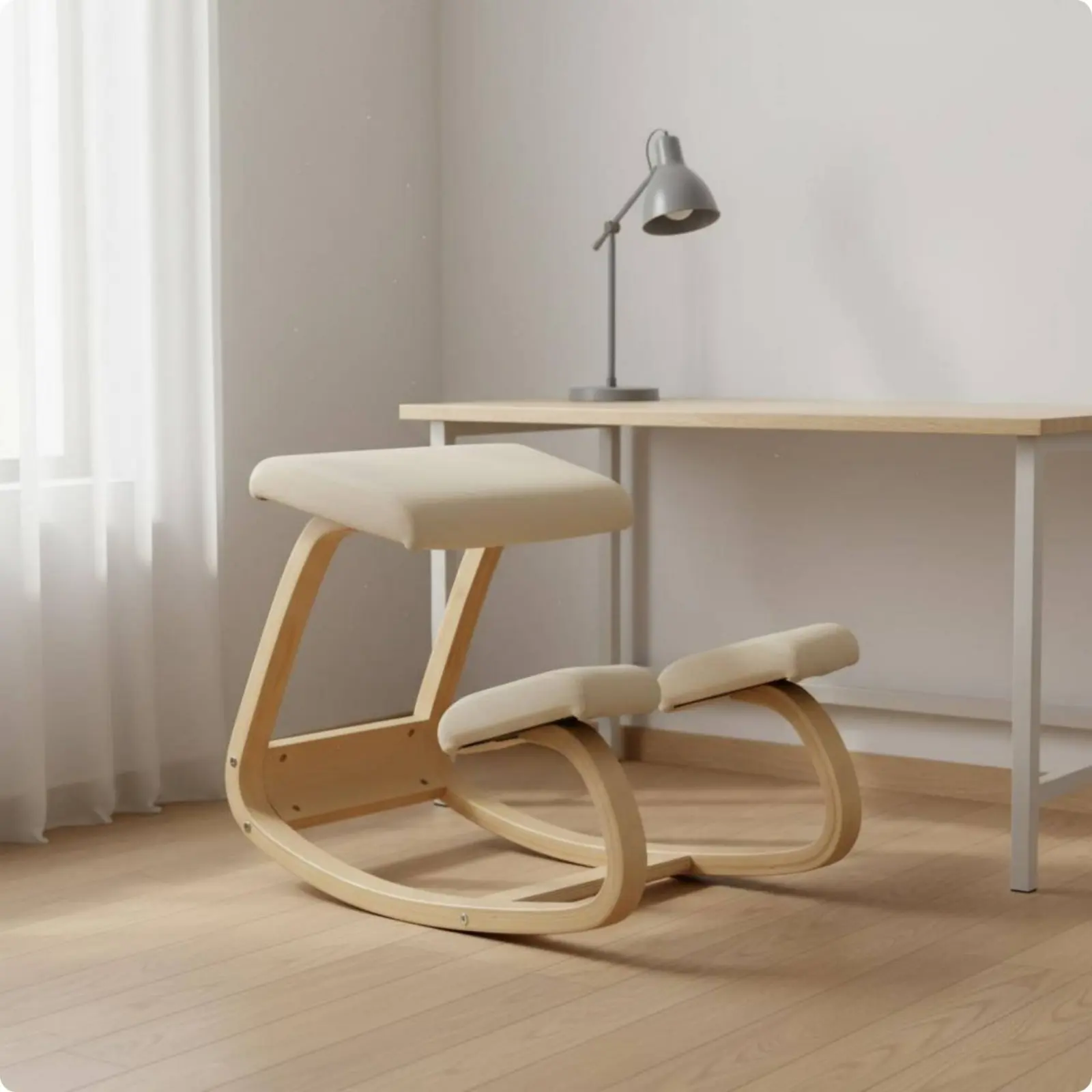 

Wooden Rocking Kneeling Chair Thick Cushions Ergonomic Kneeling Chair Office Furniture Sturdy Wood Frame for Students