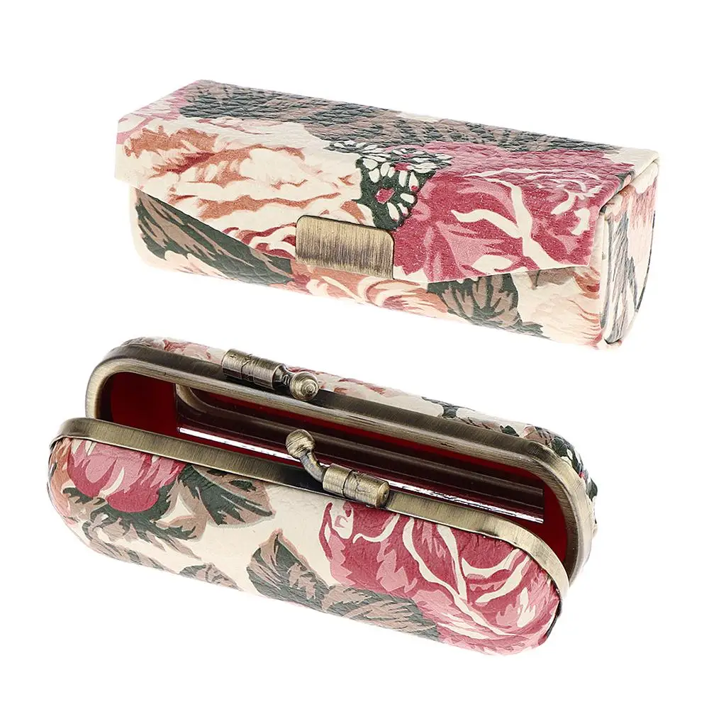 Makeup Holder Lipstick Case PU Leather Lip Balm Storage Box with Mirror for Purse Handbag Travel