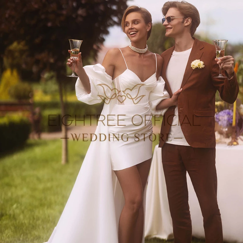 Eightree Short Wedding Dresses Boho Spaghetti Straps Sweetheart Bridal Dress With Shawl Evening Wedding Prom Gowns Customized