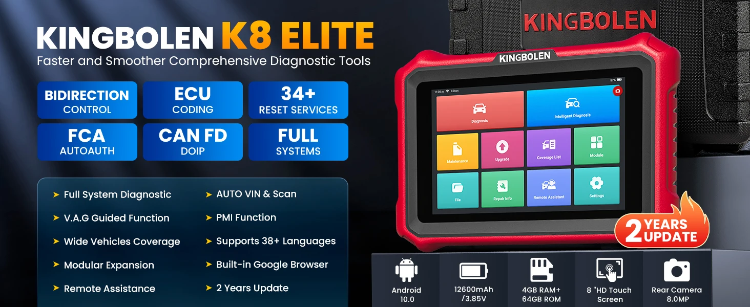 Lifetime free update 2026 KINGBOLEN K8 Elite K8 pro Bidirectional Car OBD2 Diagnostic Scan tools,CANFD DOIP 34+ reset ECU Coding
