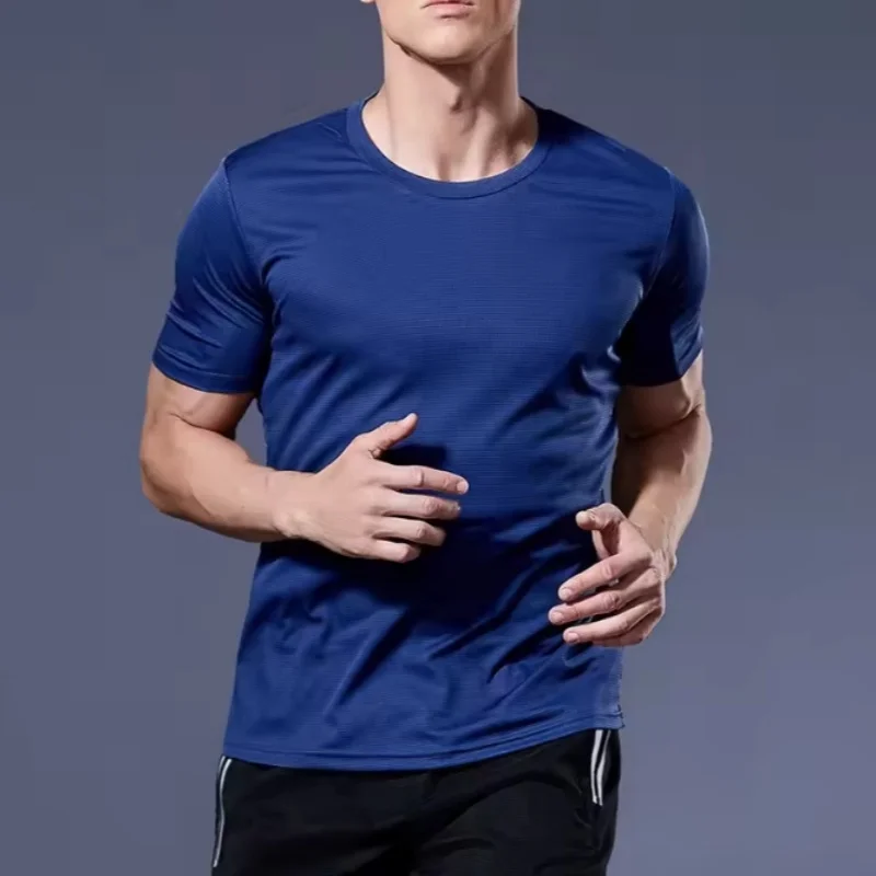 Round Neck T-Shirt 1-Pack Black Ultra-Light Men's Quick Drying Breathable Sweat-Absorbent Shirt Suitable for Fitness Gym and Run
