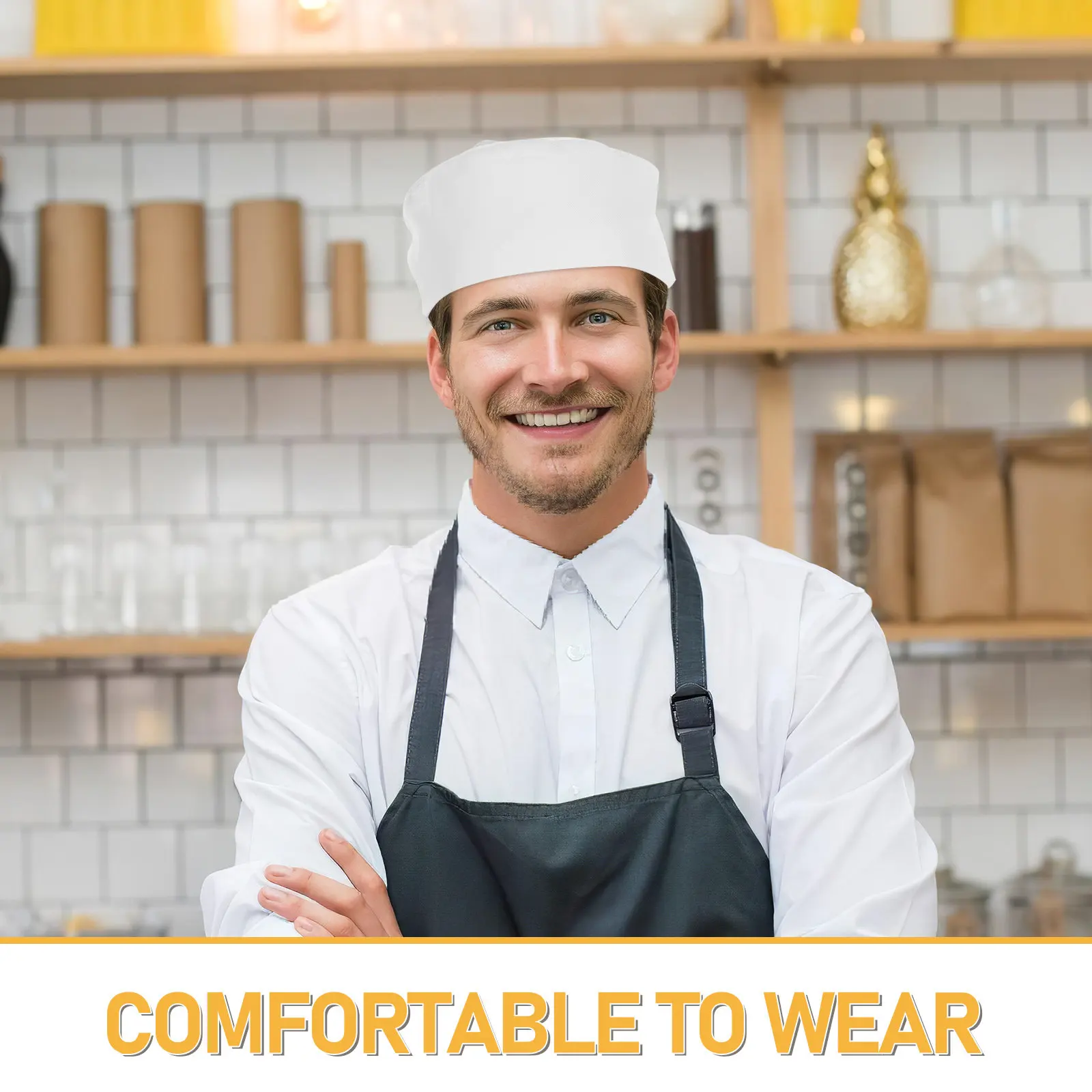 Cappello da Chef Bianco in Rete Traspirante, Taglia Unica Regolabile con Chiusura a Strappo, Berretto Rinfrescante per Chef Professionisti e Cucina