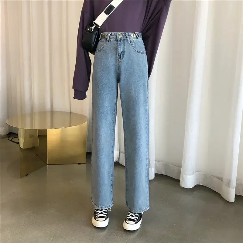 2024 Autumn New All-match Retro Chic Streetwear Vintage Jeans Korean Fashion High Waist BF Oversize Wide Leg Straight Trousers