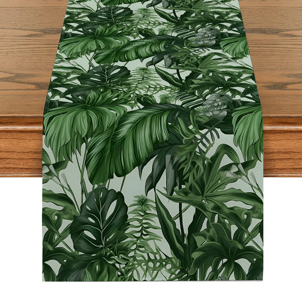 Botanical Green Table Runner Palm Leaf Table Runner Holiday Party Kitchen Centerpiece