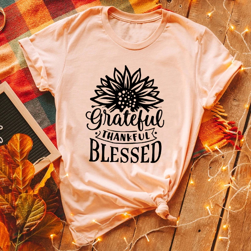 

Thankful Shirt Thanksgiving Shirt for Woman Grateful Thankful Blessed Tshirt Fall Kawaii Clothes Thanksgiving Tee Harajuku