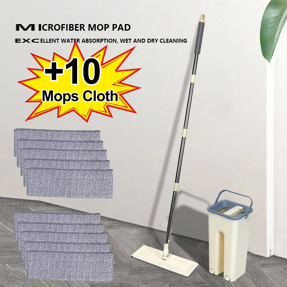 

Набор водопоглощающих швабр с 10-мя швабрами и ведром, бытовая многофункциональная швабра для чистки пыли для кухни, ванной комнаты
