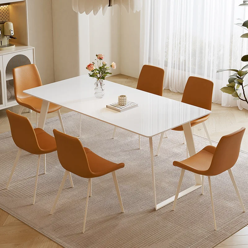 

Cream wind rock plate dining table and chair combination French small-sized dining table modern simple white rectangular table